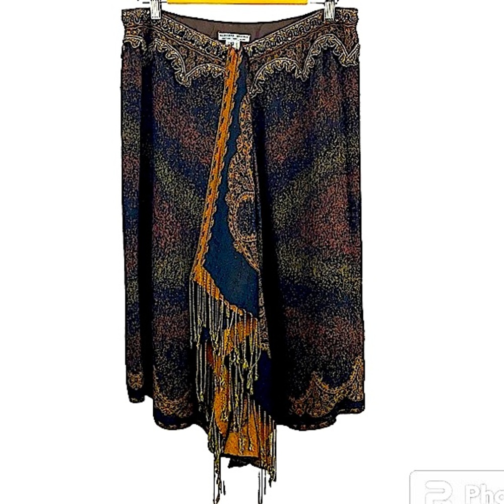 Alberto Makali Cascading Scarf Front Fringed Skirt